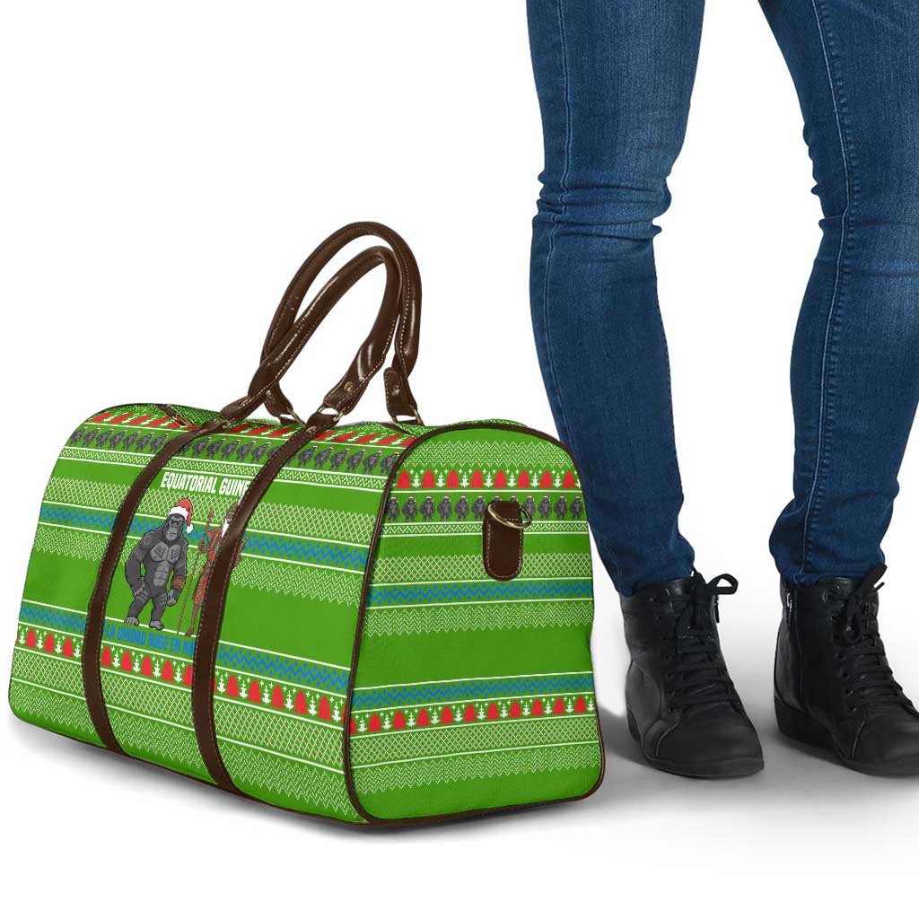 Equatorial Guinea Christmas Travel Bag with Santa Gorilla Gift Basket and Green Holiday Pattern Design - Wonder Print Shop