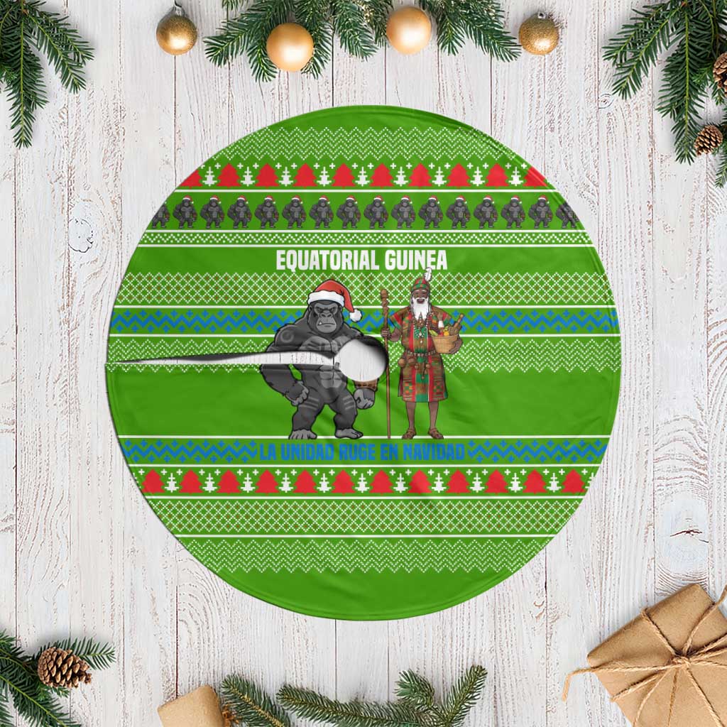 Equatorial Guinea Christmas Tree Skirt with Santa Gorilla Gift Basket and Green Holiday Pattern Design - Wonder Print Shop