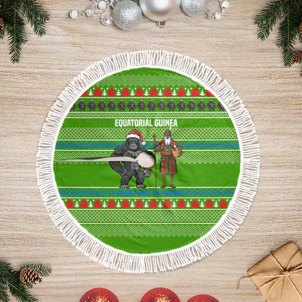 Equatorial Guinea Christmas Tree Skirt with Santa Gorilla Gift Basket and Green Holiday Pattern Design - Wonder Print Shop