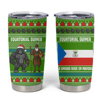Equatorial Guinea Christmas Tumbler Cup with Santa Gorilla Gift Basket and Green Holiday Pattern Design - Wonder Print Shop
