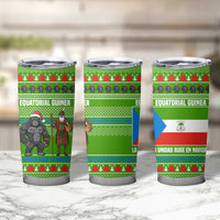 Equatorial Guinea Christmas Tumbler Cup with Santa Gorilla Gift Basket and Green Holiday Pattern Design - Wonder Print Shop