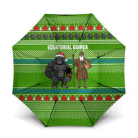 Equatorial Guinea Christmas Umbrella with Santa Gorilla Gift Basket and Green Holiday Pattern Design - Wonder Print Shop