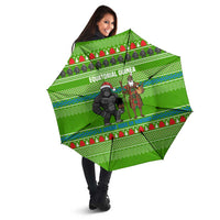 Equatorial Guinea Christmas Umbrella with Santa Gorilla Gift Basket and Green Holiday Pattern Design - Wonder Print Shop