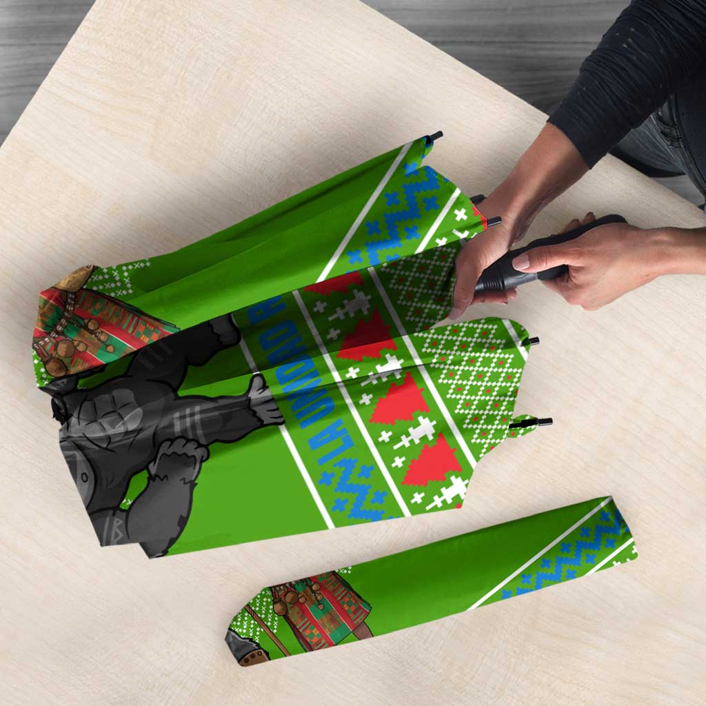 Equatorial Guinea Christmas Umbrella with Santa Gorilla Gift Basket and Green Holiday Pattern Design - Wonder Print Shop