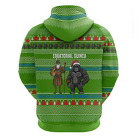 Equatorial Guinea Christmas Zip Hoodie with Santa Gorilla Gift Basket and Green Holiday Pattern Design - Wonder Print Shop