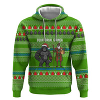 Equatorial Guinea Christmas Zip Hoodie with Santa Gorilla Gift Basket and Green Holiday Pattern Design - Wonder Print Shop