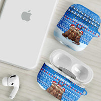 Estonia Christmas AirPods Case with Santa Otters Lights Snowflakes and National Emblem on Blue Pattern - Wonder Print Shop