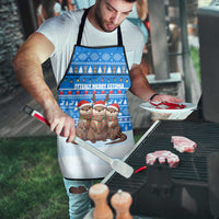 Estonia Christmas Apron with Santa Otters Lights Snowflakes and National Emblem on Blue Pattern - Wonder Print Shop