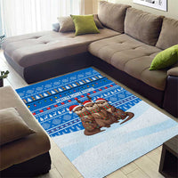 Estonia Christmas Area Rug with Santa Otters Lights Snowflakes and National Emblem on Blue Pattern - Wonder Print Shop