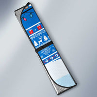 Estonia Christmas Auto Sun Shade with Santa Otters Lights Snowflakes and National Emblem on Blue Pattern - Wonder Print Shop
