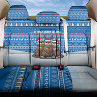 Estonia Christmas Back Car Seat Cover with Santa Otters Lights Snowflakes and National Emblem on Blue Pattern - Wonder Print Shop