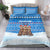 Estonia Christmas Bedding Set with Santa Otters Lights Snowflakes and National Emblem on Blue Pattern - Wonder Print Shop