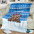 Estonia Christmas Blanket with Santa Otters Lights Snowflakes and National Emblem on Blue Pattern - Wonder Print Shop