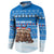 Estonia Christmas Button Sweatshirt with Santa Otters Lights Snowflakes and National Emblem on Blue Pattern - Wonder Print Shop