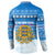 Estonia Christmas Button Sweatshirt with Santa Otters Lights Snowflakes and National Emblem on Blue Pattern - Wonder Print Shop