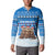 Estonia Christmas Button Sweatshirt with Santa Otters Lights Snowflakes and National Emblem on Blue Pattern - Wonder Print Shop