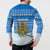 Estonia Christmas Button Sweatshirt with Santa Otters Lights Snowflakes and National Emblem on Blue Pattern - Wonder Print Shop