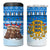 Estonia Christmas 4 in 1 Can Cooler Tumbler with Santa Otters Lights Snowflakes and National Emblem on Blue Pattern - Wonder Print Shop