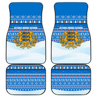 Estonia Christmas Car Mats with Santa Otters Lights Snowflakes and National Emblem on Blue Pattern - Wonder Print Shop