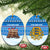 Estonia Christmas Ceramic Ornament with Santa Otters Lights Snowflakes and National Emblem on Blue Pattern - Wonder Print Shop