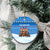 Estonia Christmas Ceramic Ornament with Santa Otters Lights Snowflakes and National Emblem on Blue Pattern - Wonder Print Shop