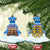 Estonia Christmas Ceramic Ornament with Santa Otters Lights Snowflakes and National Emblem on Blue Pattern - Wonder Print Shop