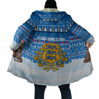 Estonia Christmas Cloak with Santa Otters Lights Snowflakes and National Emblem on Blue Pattern - Wonder Print Shop