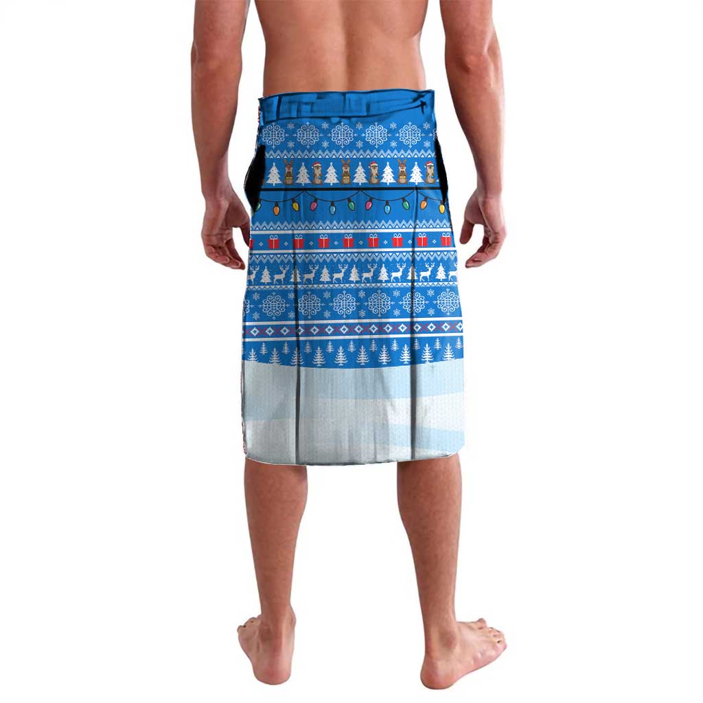 Estonia Christmas Lavalava with Santa Otters Lights Snowflakes and National Emblem on Blue Pattern - Wonder Print Shop