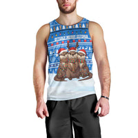 Estonia Christmas Men Tank Top with Santa Otters Lights Snowflakes and National Emblem on Blue Pattern - Wonder Print Shop