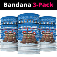 Estonia Christmas Neck Gaiter with Santa Otters Lights Snowflakes and National Emblem on Blue Pattern - Wonder Print Shop