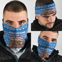 Estonia Christmas Neck Gaiter with Santa Otters Lights Snowflakes and National Emblem on Blue Pattern - Wonder Print Shop