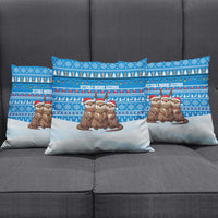 Estonia Christmas Pillow Cover with Santa Otters Lights Snowflakes and National Emblem on Blue Pattern - Wonder Print Shop
