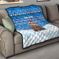 Estonia Christmas Quilt with Santa Otters Lights Snowflakes and National Emblem on Blue Pattern - Wonder Print Shop