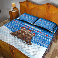 Estonia Christmas Quilt Bed Set with Santa Otters Lights Snowflakes and National Emblem on Blue Pattern - Wonder Print Shop