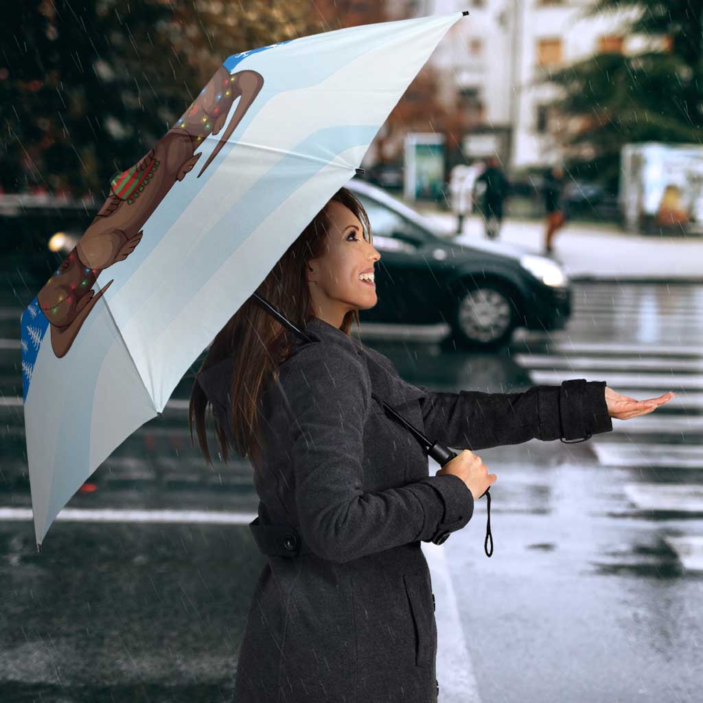 Estonia Christmas Umbrella with Santa Otters Lights Snowflakes and National Emblem on Blue Pattern - Wonder Print Shop