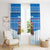 Estonia Christmas Window Curtain with Santa Otters Lights Snowflakes and National Emblem on Blue Pattern - Wonder Print Shop