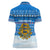 Estonia Christmas Women Polo Shirt with Santa Otters Lights Snowflakes and National Emblem on Blue Pattern - Wonder Print Shop