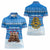 Estonia Christmas Women Polo Shirt with Santa Otters Lights Snowflakes and National Emblem on Blue Pattern - Wonder Print Shop