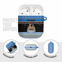 Estonia Christmas AirPods Case with Reindeer Gingerbread Snowflakes National Emblem and Winter Forest - Wonder Print Shop