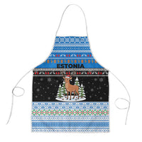 Estonia Christmas Apron with Reindeer Gingerbread Snowflakes National Emblem and Winter Forest - Wonder Print Shop