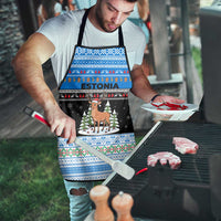 Estonia Christmas Apron with Reindeer Gingerbread Snowflakes National Emblem and Winter Forest - Wonder Print Shop