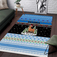 Estonia Christmas Area Rug with Reindeer Gingerbread Snowflakes National Emblem and Winter Forest - Wonder Print Shop