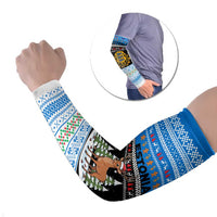 Estonia Christmas Arm Sleeves with Reindeer Gingerbread Snowflakes National Emblem and Winter Forest - Wonder Print Shop