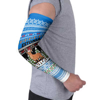 Estonia Christmas Arm Sleeves with Reindeer Gingerbread Snowflakes National Emblem and Winter Forest - Wonder Print Shop