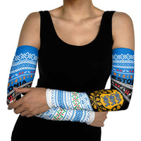 Estonia Christmas Arm Sleeves with Reindeer Gingerbread Snowflakes National Emblem and Winter Forest - Wonder Print Shop