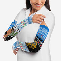 Estonia Christmas Arm Sleeves with Reindeer Gingerbread Snowflakes National Emblem and Winter Forest - Wonder Print Shop