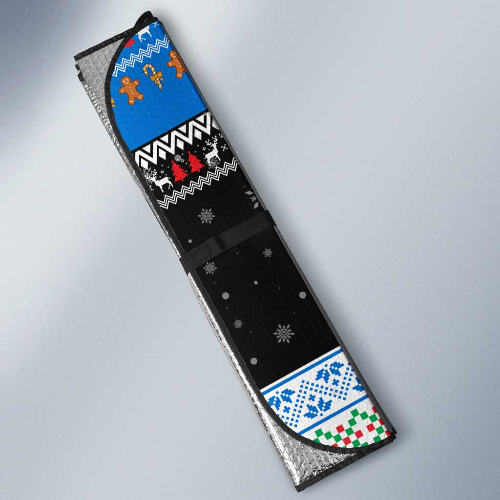 Estonia Christmas Auto Sun Shade with Reindeer Gingerbread Snowflakes National Emblem and Winter Forest - Wonder Print Shop