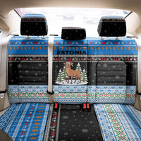 Estonia Christmas Back Car Seat Cover with Reindeer Gingerbread Snowflakes National Emblem and Winter Forest - Wonder Print Shop