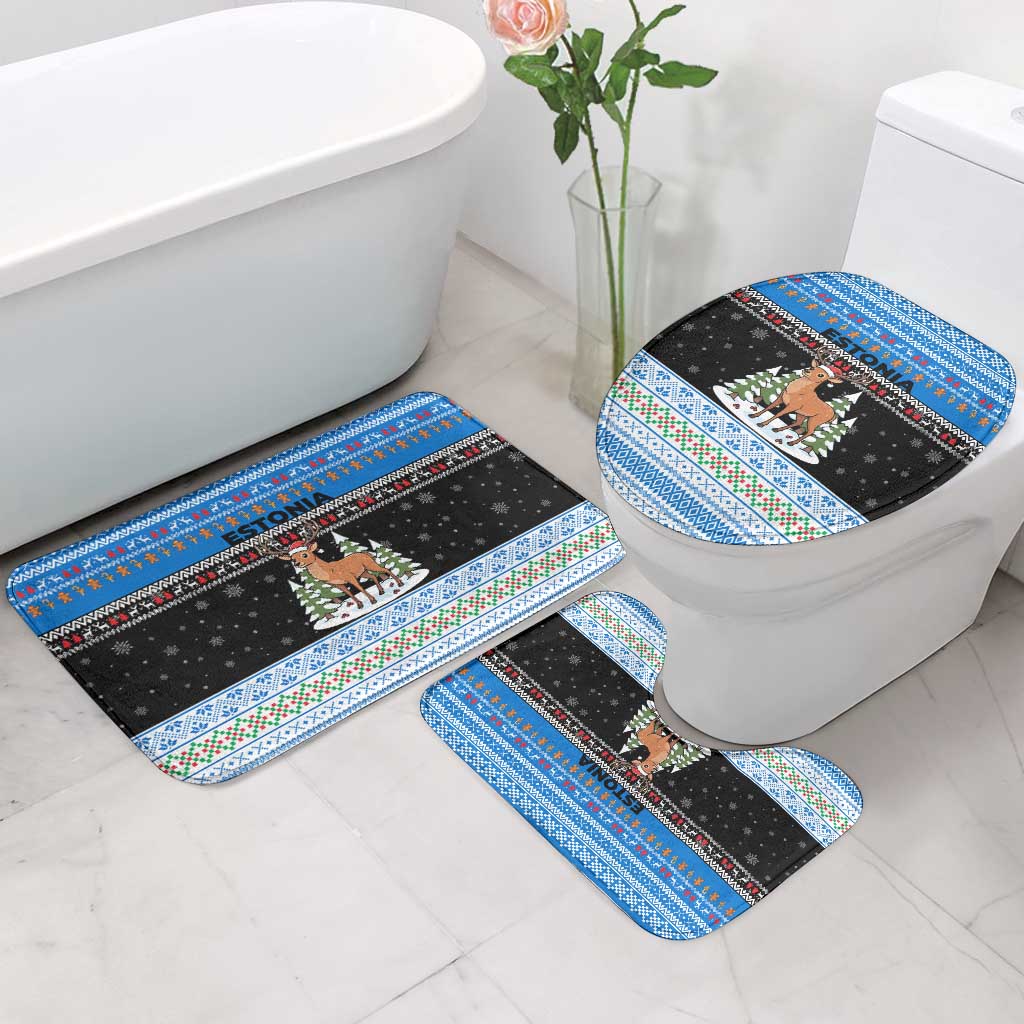 Estonia Christmas Bathroom Set with Reindeer Gingerbread Snowflakes National Emblem and Winter Forest - Wonder Print Shop