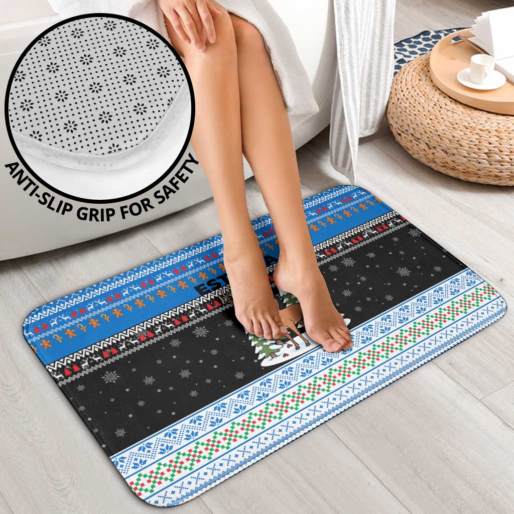 Estonia Christmas Bathroom Set with Reindeer Gingerbread Snowflakes National Emblem and Winter Forest - Wonder Print Shop